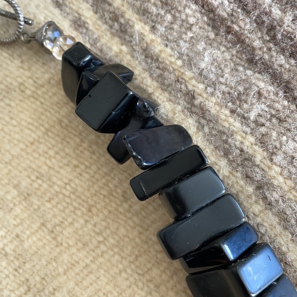 🎄Black Chunk Necklace w/ Black Stone Cross Pendant - Picture 10 of 11